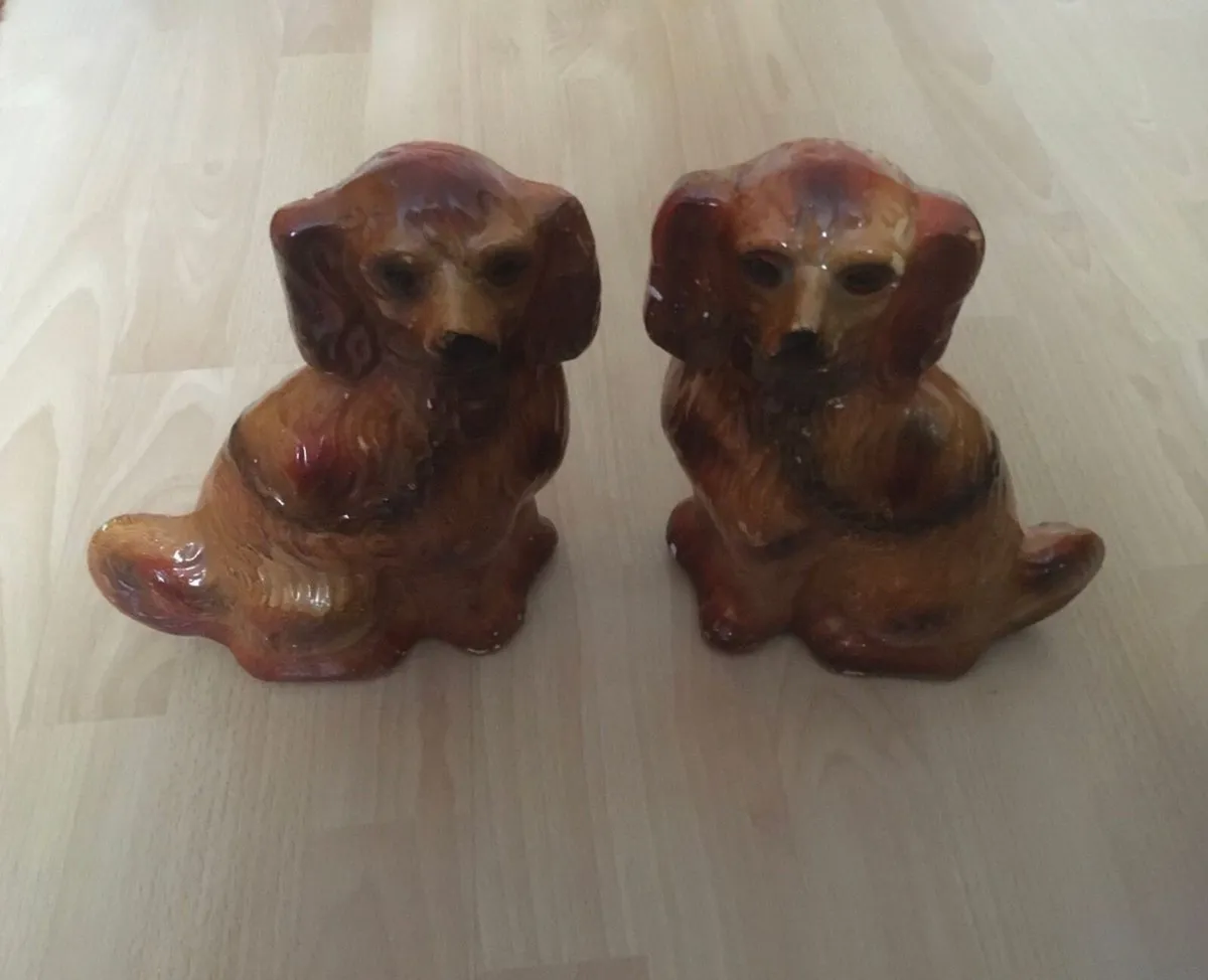 PAIR of Antique Russet Coloured Staffordshire Dogs - Image 2