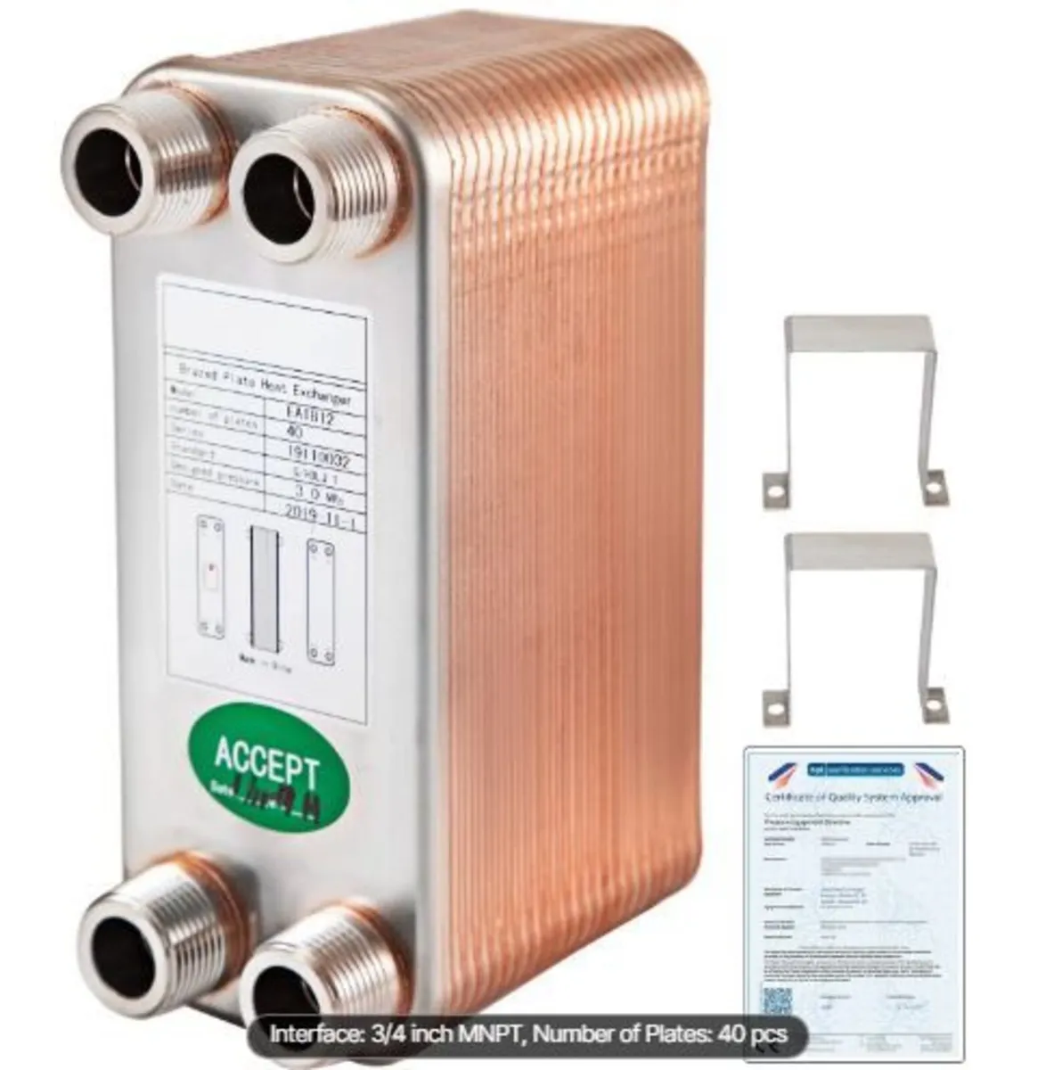 Heat Exchanger 3/4” MNPT Ports Brazed - Image 1