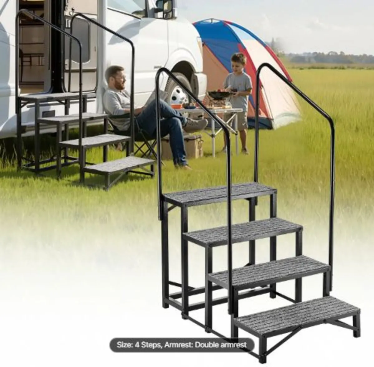 RV Steps with Dual Handrails,4 Steps, 300 kg Load - Image 1