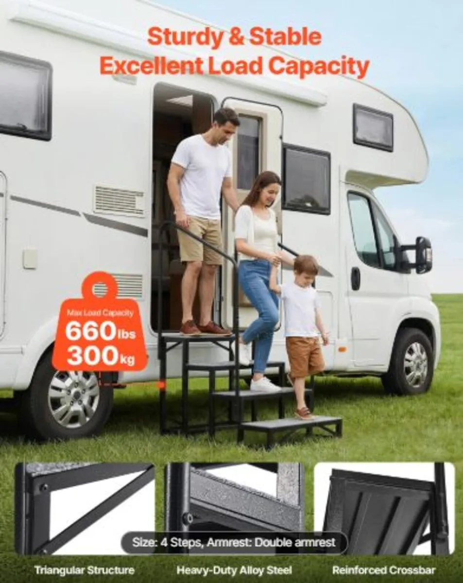 RV Steps with Dual Handrails,4 Steps, 300 kg Load - Image 2