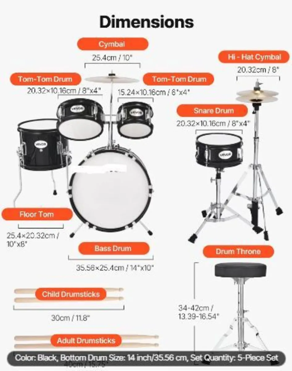 Kids Drum Set, 5-Piece 14 in / 355.6 mm - Image 2
