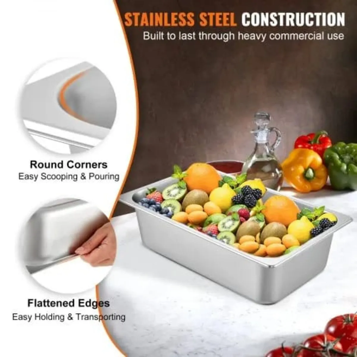 6 Pack Steam Table Pans 20.9 x 12.8 x 5.9 Inch De - Image 2