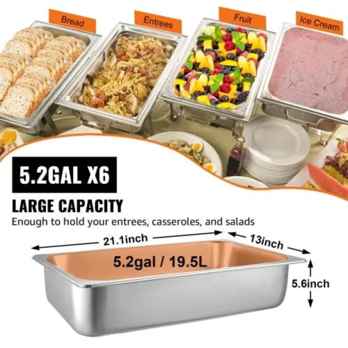 6 Pack Steam Table Pans 20.9 x 12.8 x 5.9 Inch De - Image 3