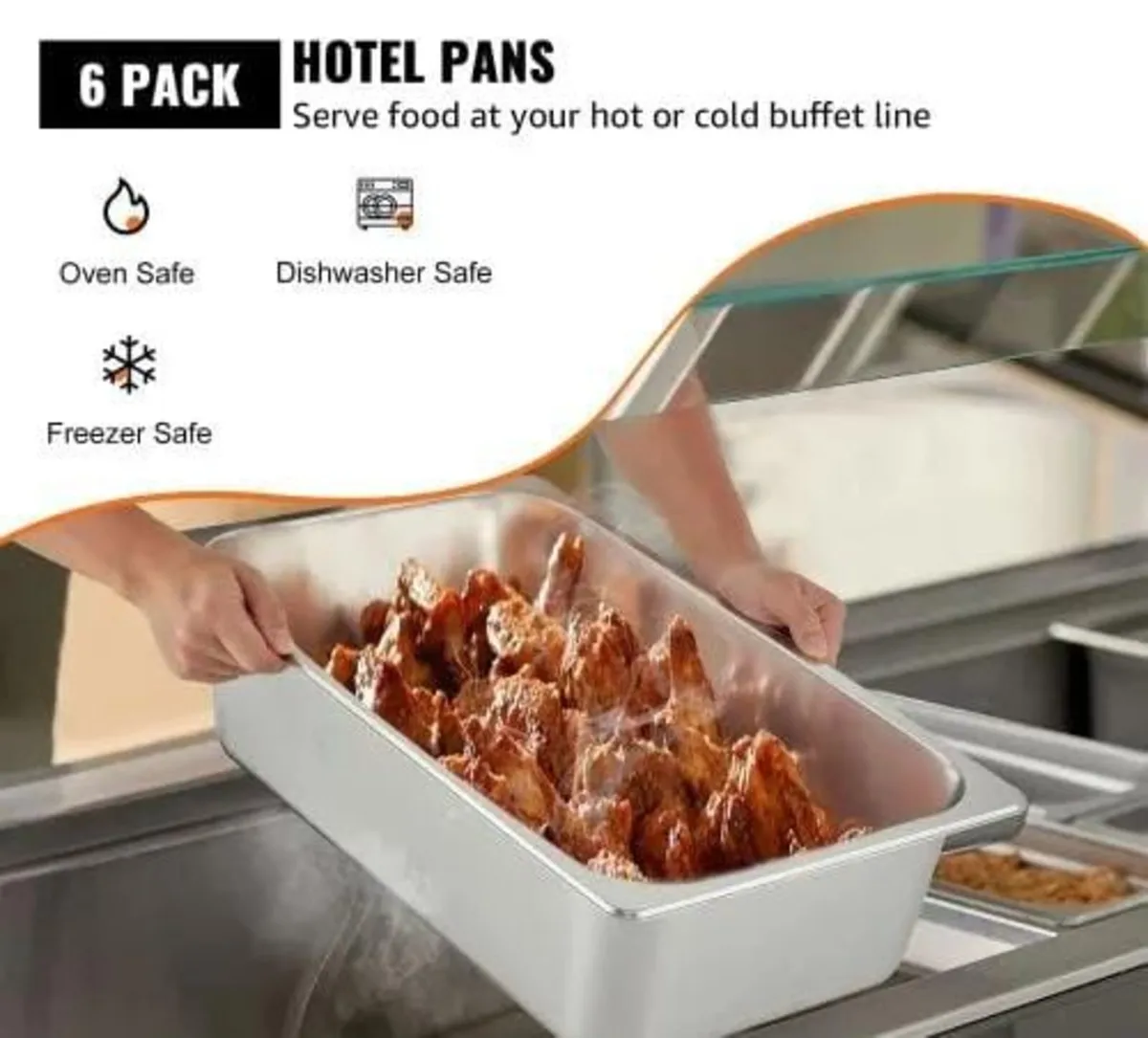6 Pack Steam Table Pans 20.9 x 12.8 x 5.9 Inch De - Image 4