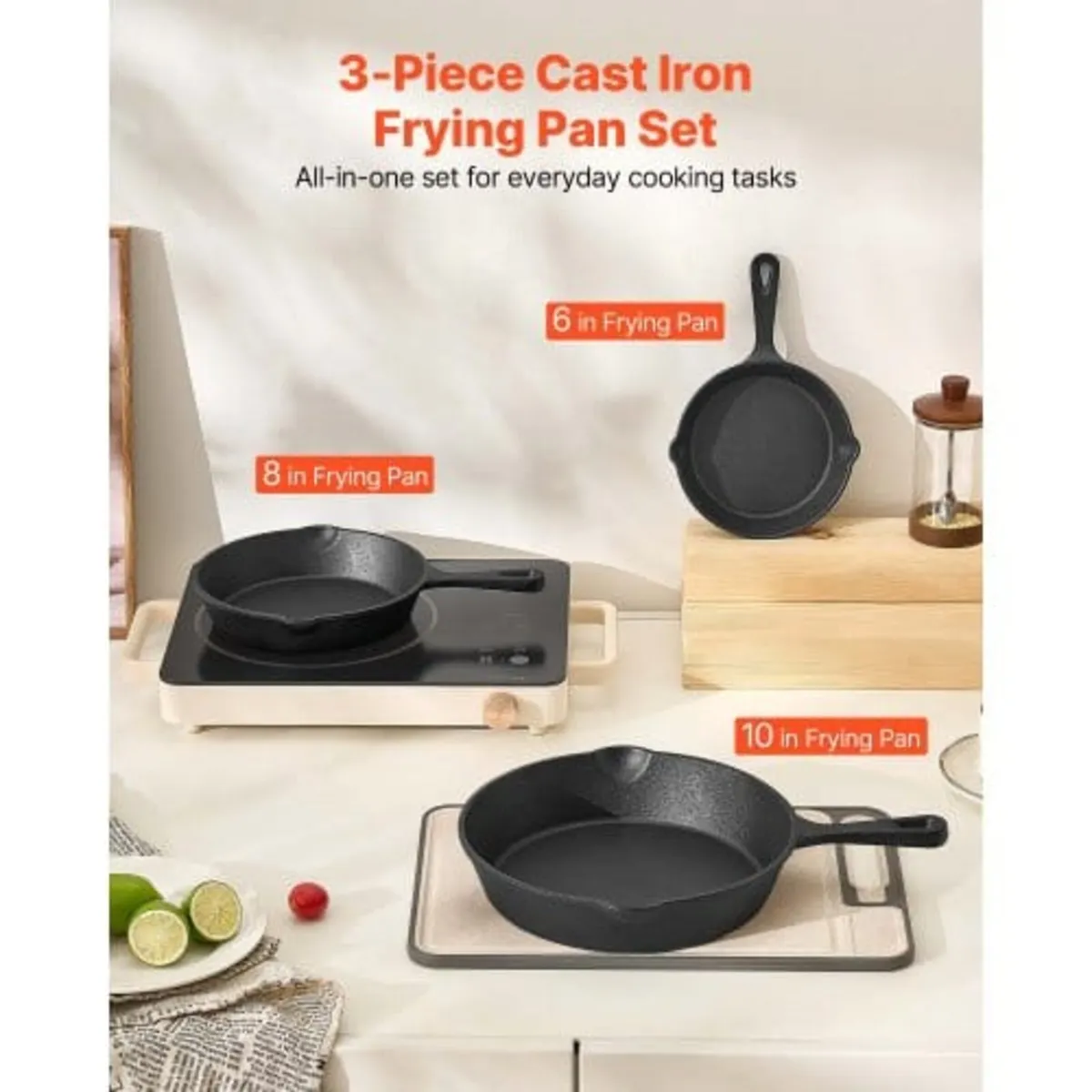 Cast Iron Skillet, 3 Pcs Frying Pan Set (160, 220, - Image 2
