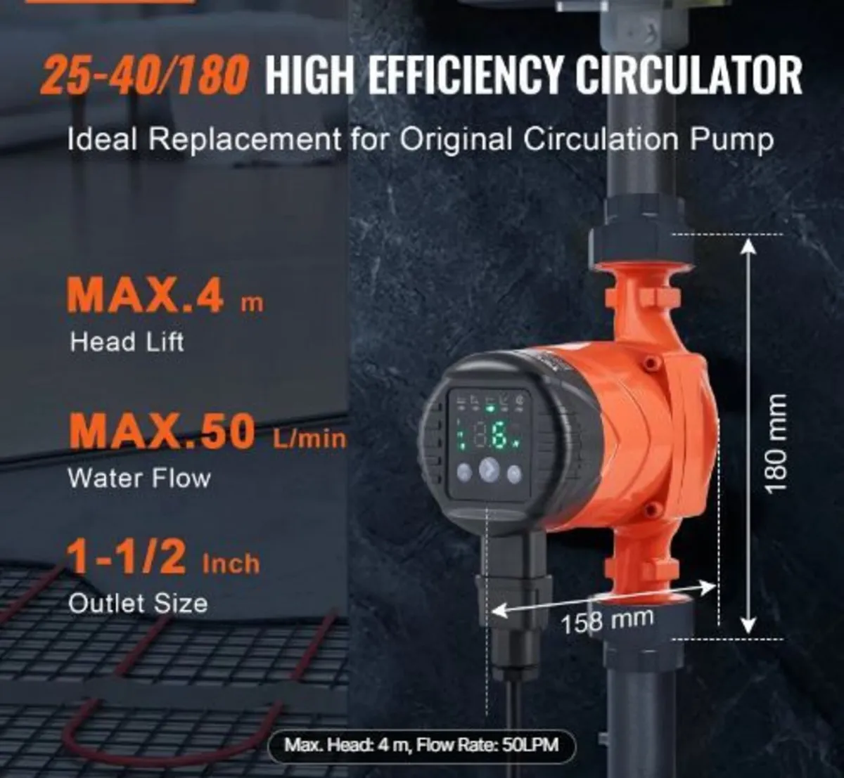 LPS25-4BP-180 Hot Water Recirculating Pump, 220V - Image 3