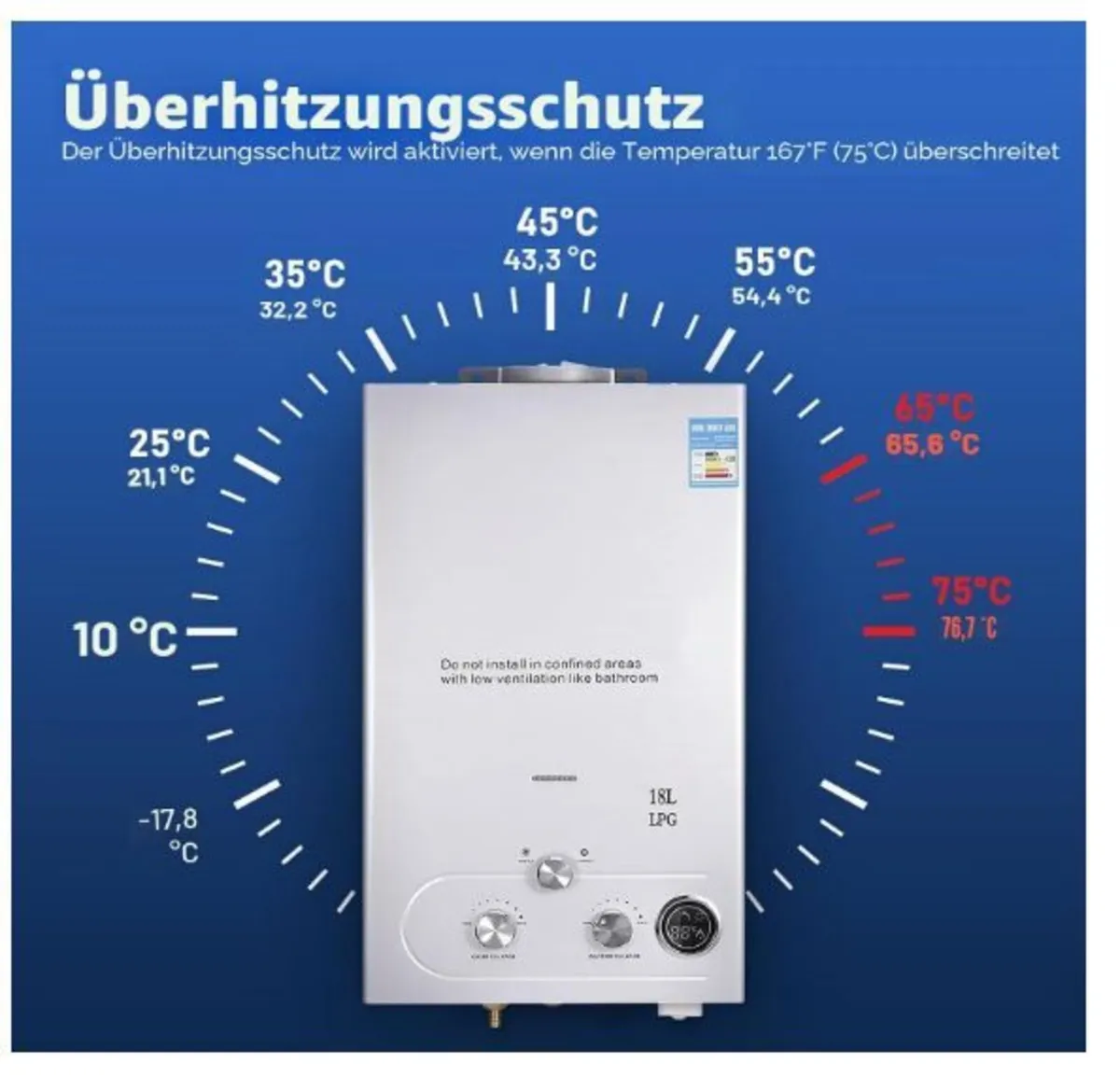 18L Gas Instantaneous Water Heater, 32 KW - Image 3