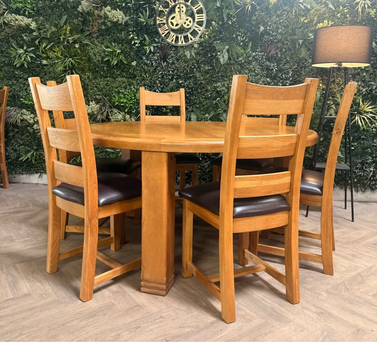 Round Danube oak kitchen table with 6 chairs - Image 2