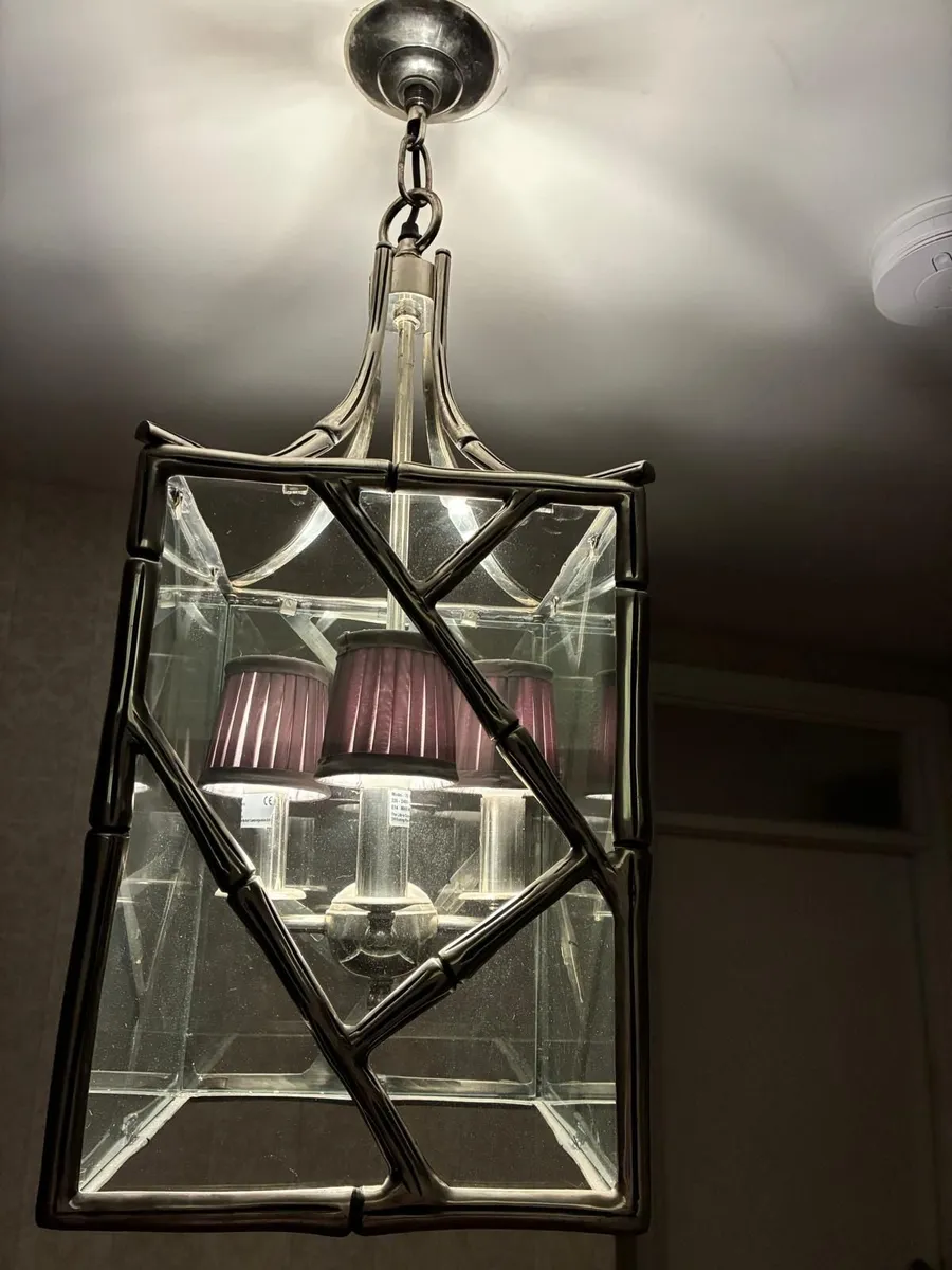Large Antique Silver bamboo ceiling light - Image 2
