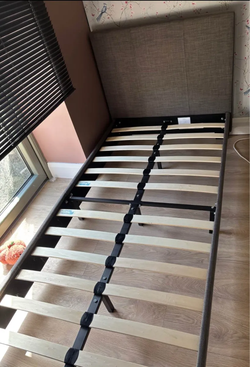 Lovely Sturdy Grey Fabric Single Bed Frame - Image 1