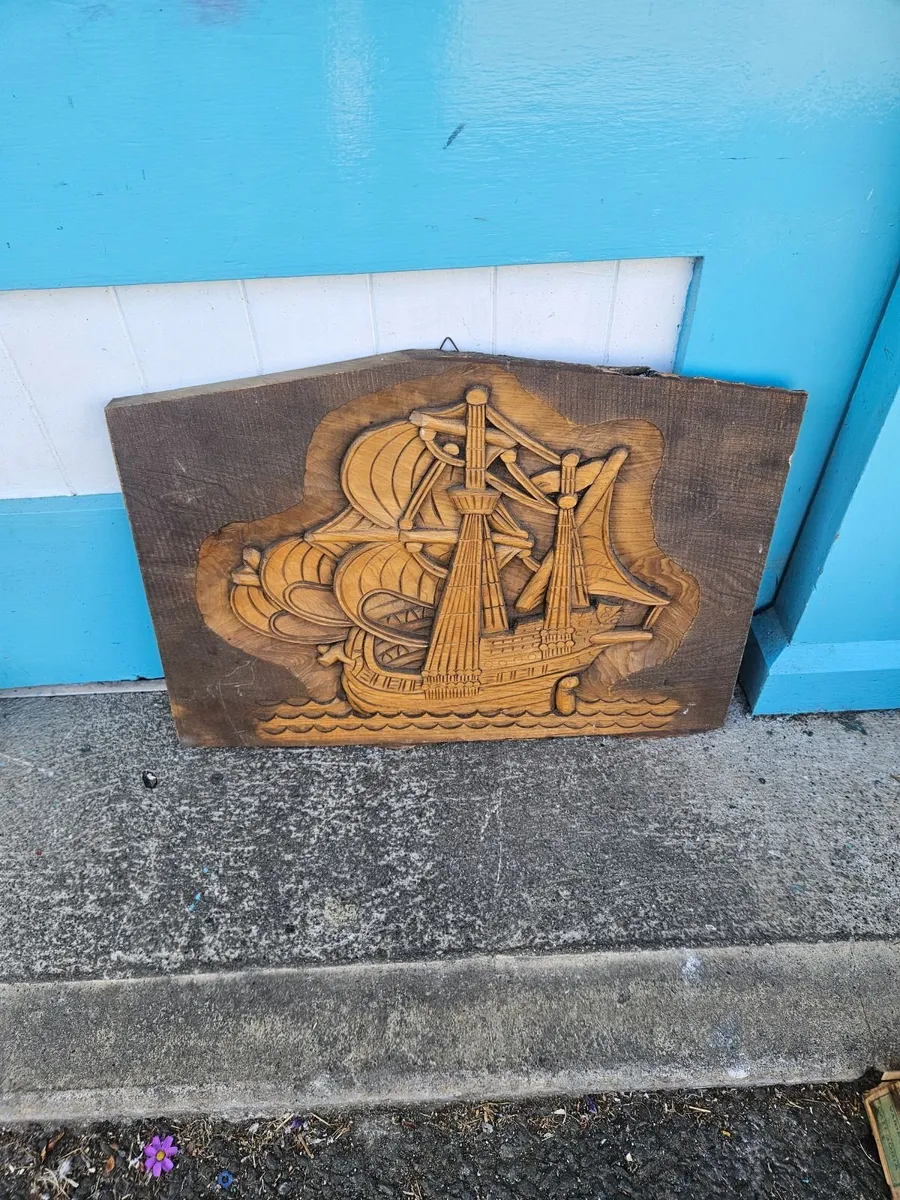 Vintage Sailing Ship Wood carving - Image 1