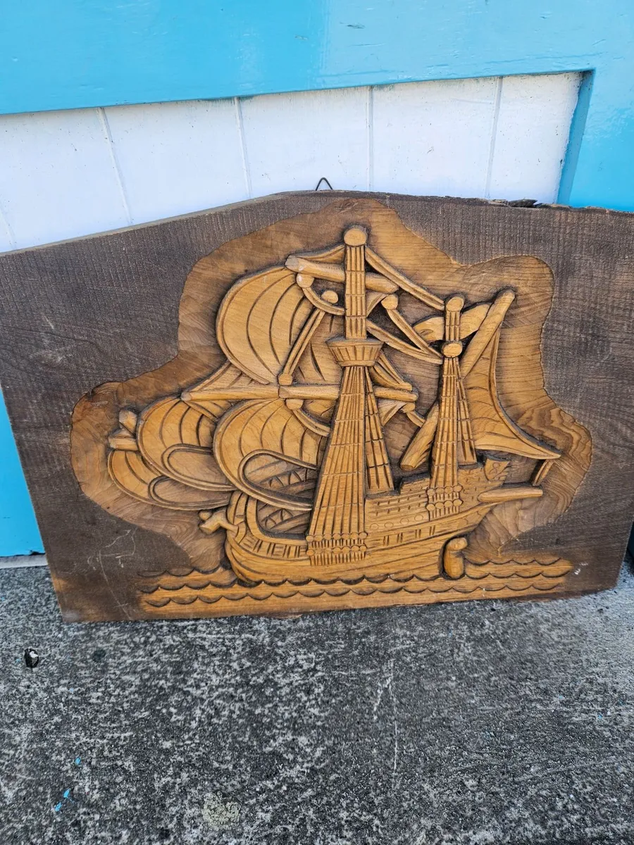 Vintage Sailing Ship Wood carving - Image 2