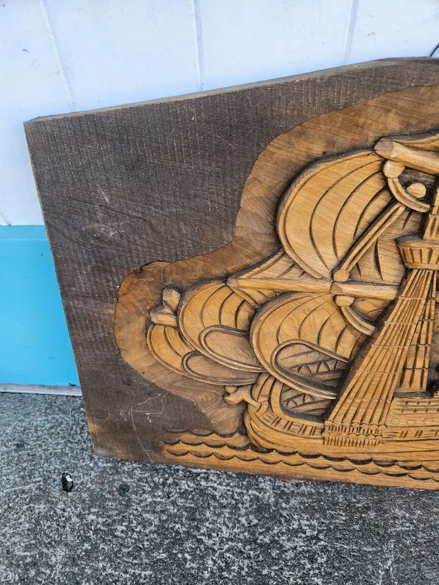 Vintage Sailing Ship Wood carving - Image 3