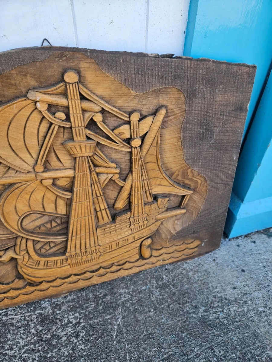 Vintage Sailing Ship Wood carving - Image 4