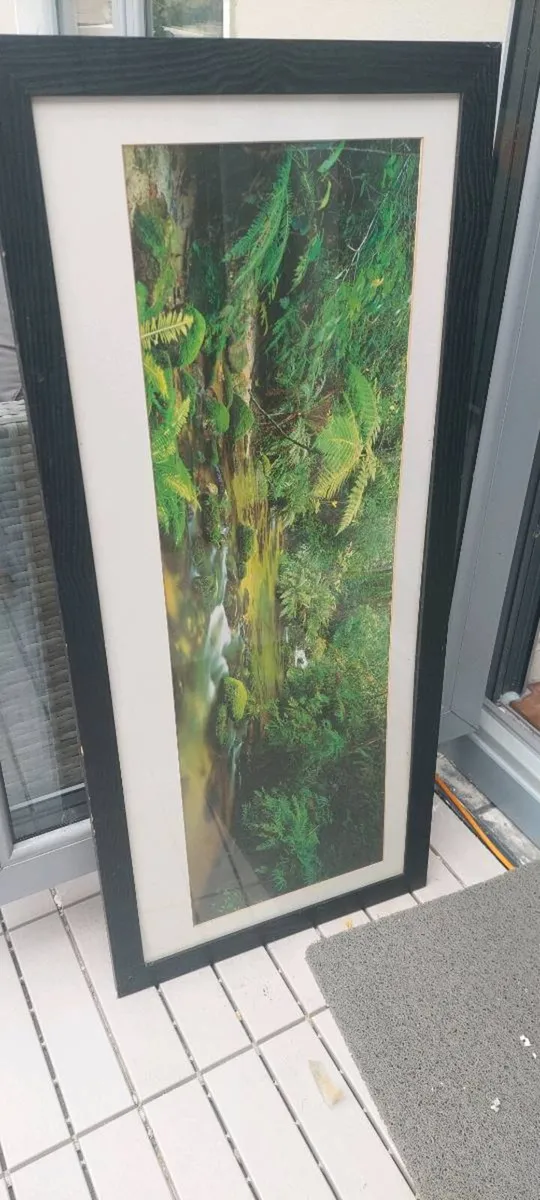 Framed nature landscape print in good condition. - Image 1