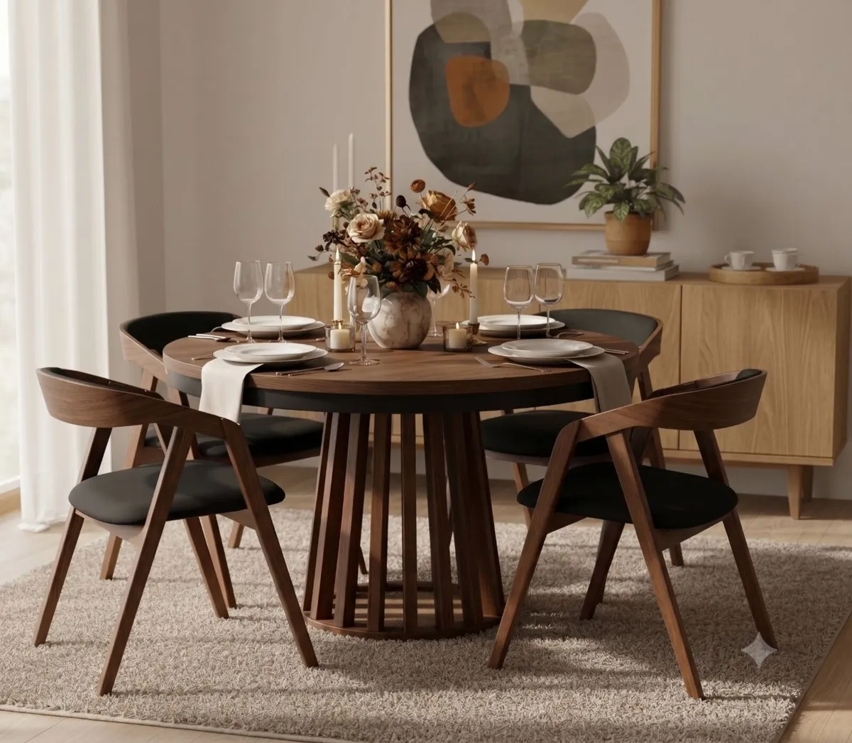 Tovo Dark Walnut Extendable Round Dining Table - Image 2