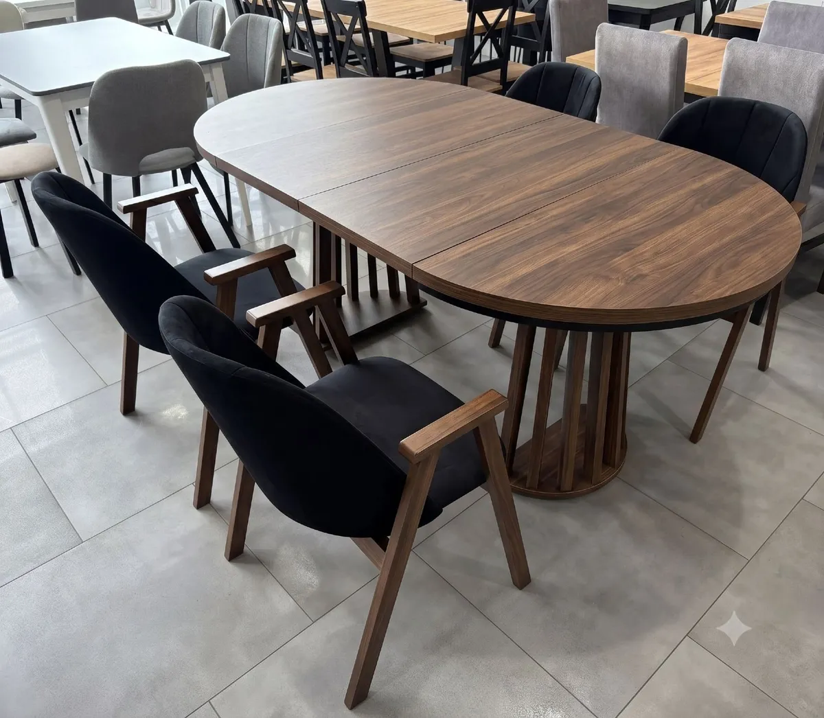 Tovo Dark Walnut Extendable Round Dining Table - Image 3