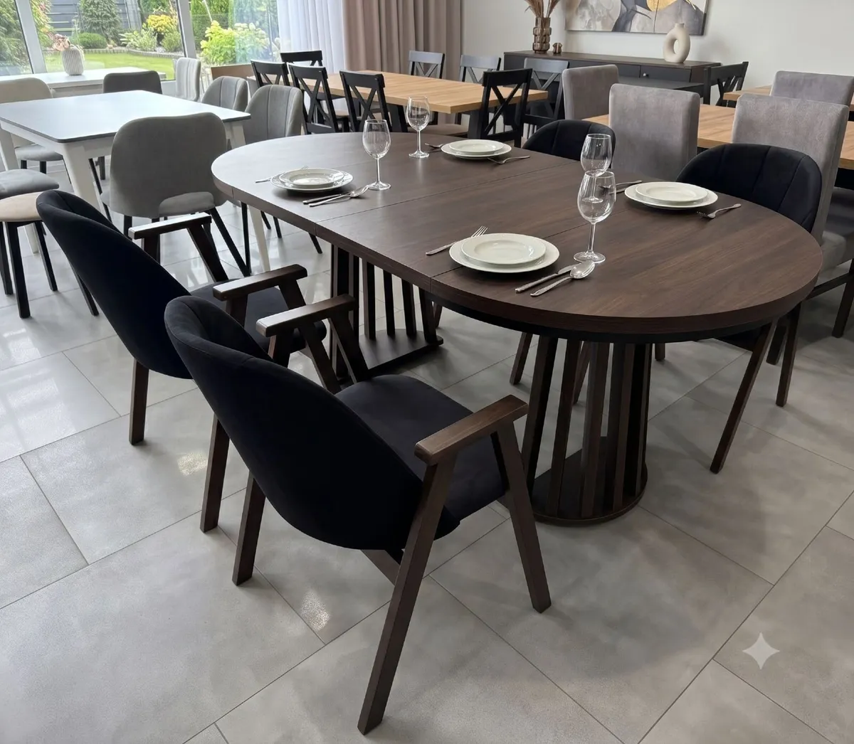 Tovo Dark Walnut Extendable Round Dining Table - Image 4