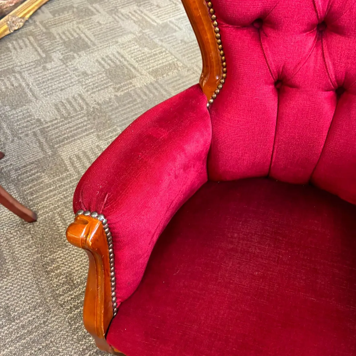 Victorian mahogany armchair with a carved crest, d - Image 3