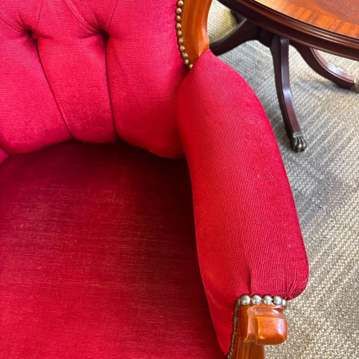Victorian mahogany armchair with a carved crest, d - Image 4