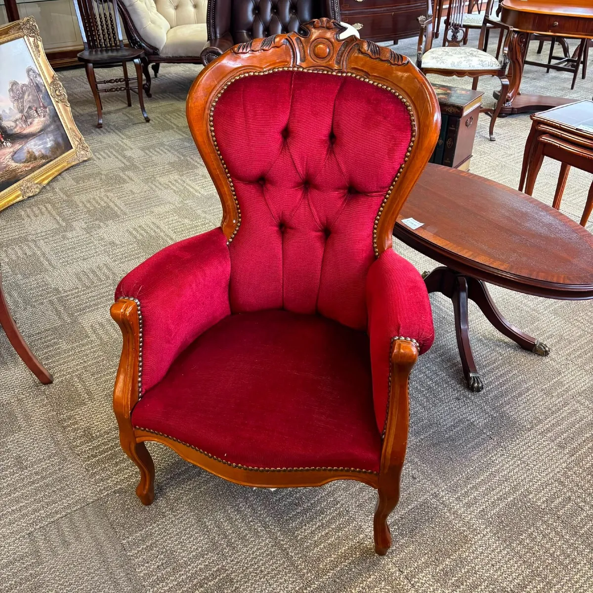 Victorian mahogany armchair with a carved crest, d - Image 1