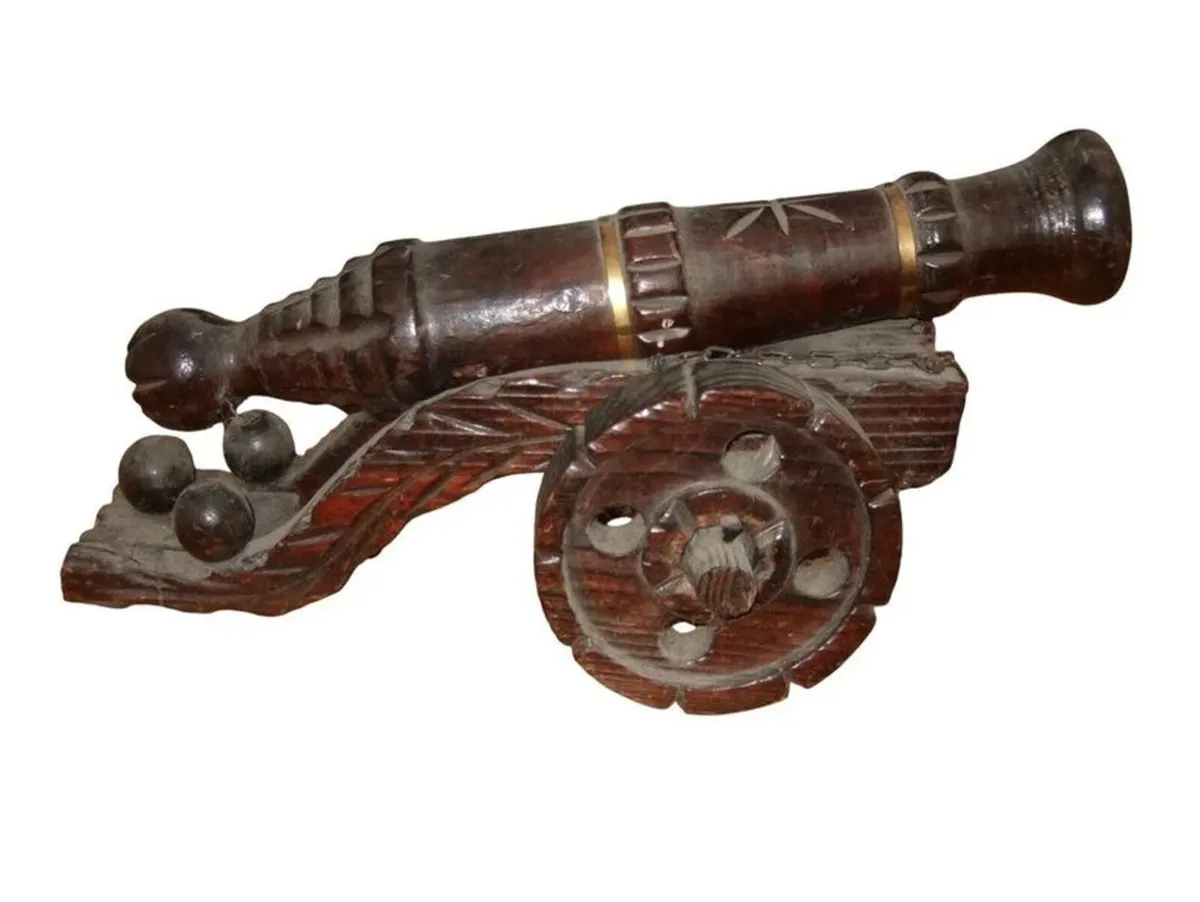 Vintage Hand-Carved Wooden Pirate Cannon Model - Image 4