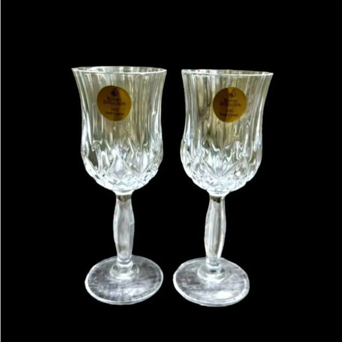 Pair of Royal Doulton Roma Crystal Wine Glasses - Image 2