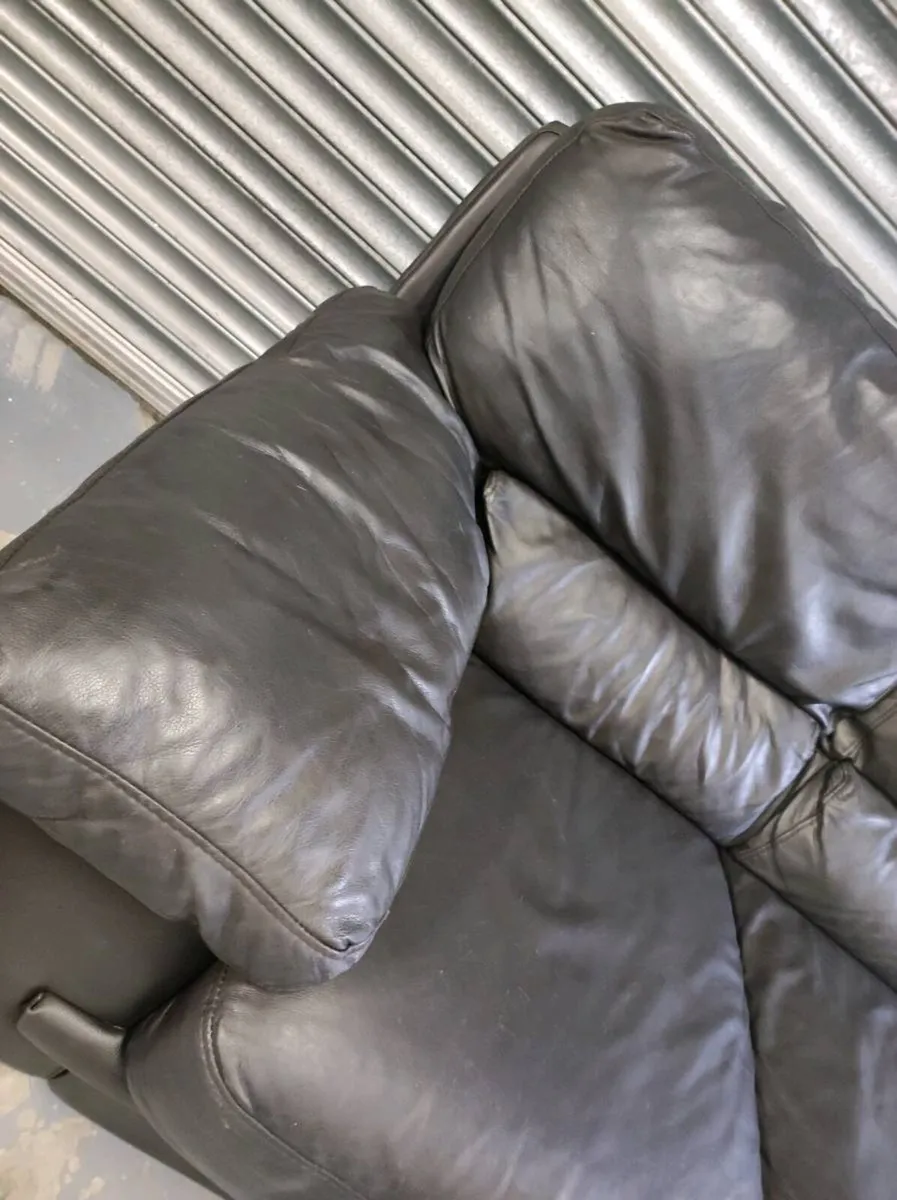 Black 2+1 seater leather sofa - Image 2