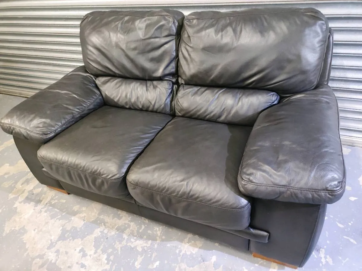 Black 2+1 seater leather sofa - Image 4