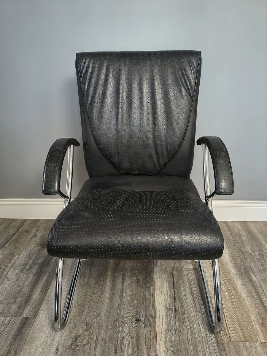 Black Leather & Chrome Office Armchair - Image 1