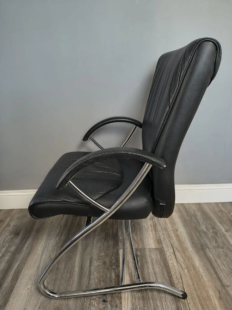 Black Leather & Chrome Office Armchair - Image 3