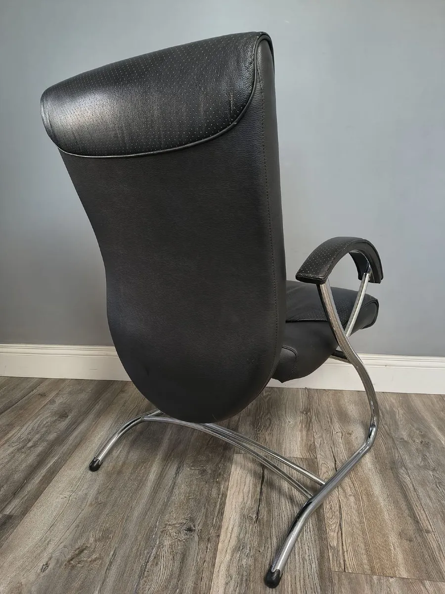 Black Leather & Chrome Office Armchair - Image 2