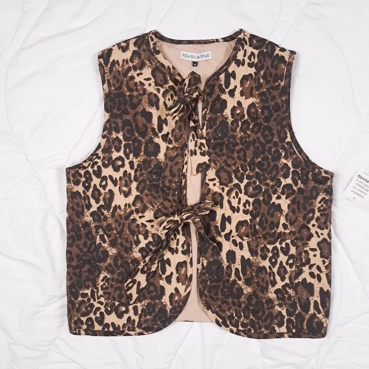 Rowen Avenue Brown Leopard Tie-Front Gilet 14UK - Image 1