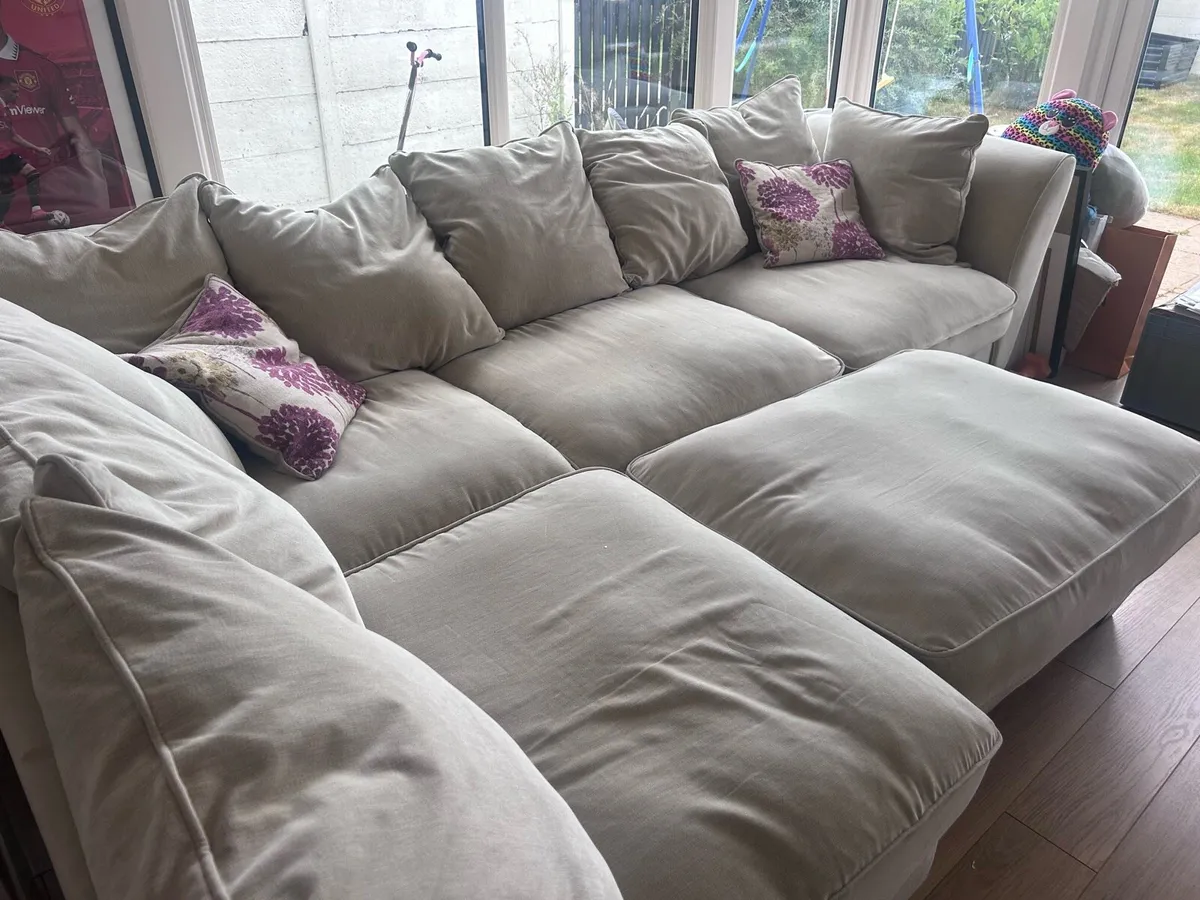 Large Cream Corner Sofa with Stool - Image 2
