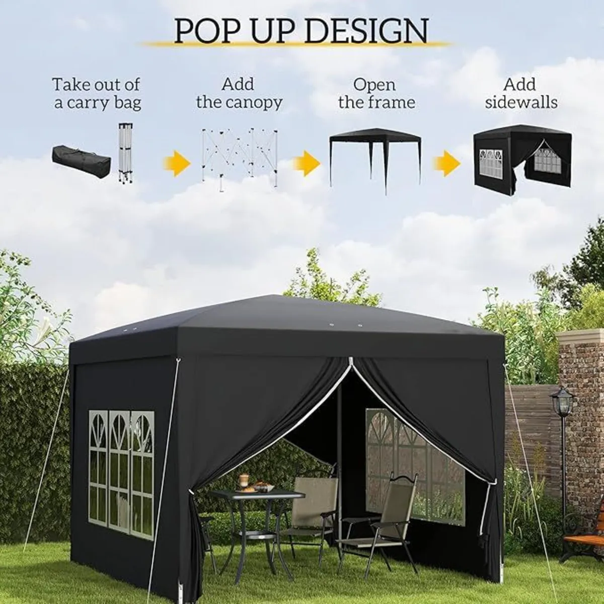 Gazebo 3x3M Pop Up with Sidewalls & Carry Bag - Image 1