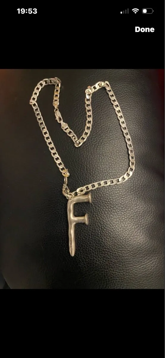 Large ‘F’ Initial on Silver Chain - Image 1