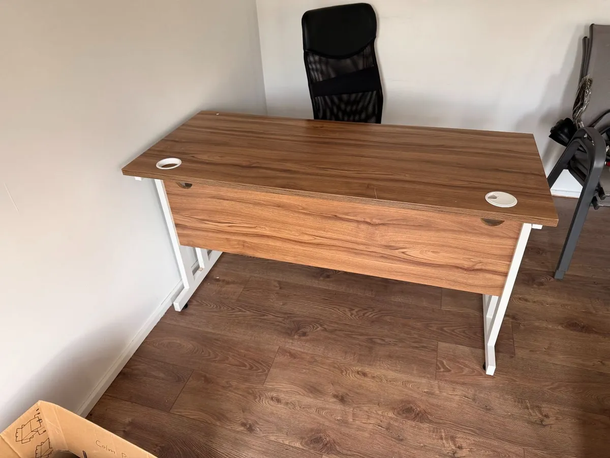Walnut-Effect Office Desk - White Metal Frame - Image 2