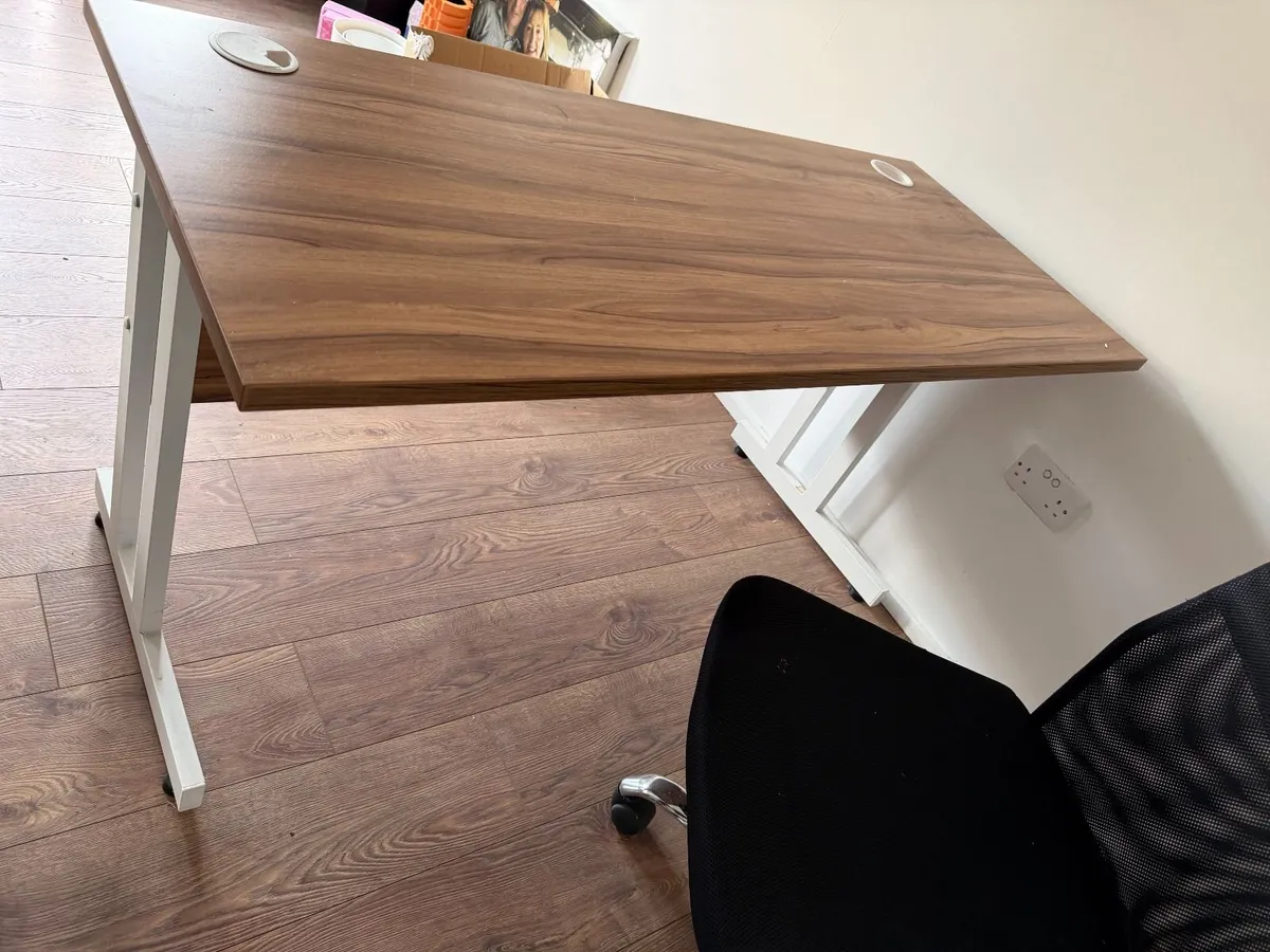 Walnut-Effect Office Desk - White Metal Frame - Image 3