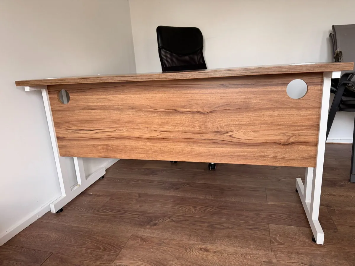 Walnut-Effect Office Desk - White Metal Frame - Image 4