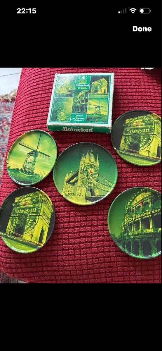 Very Rare Full Set Heineken Metal Cossters - Image 1