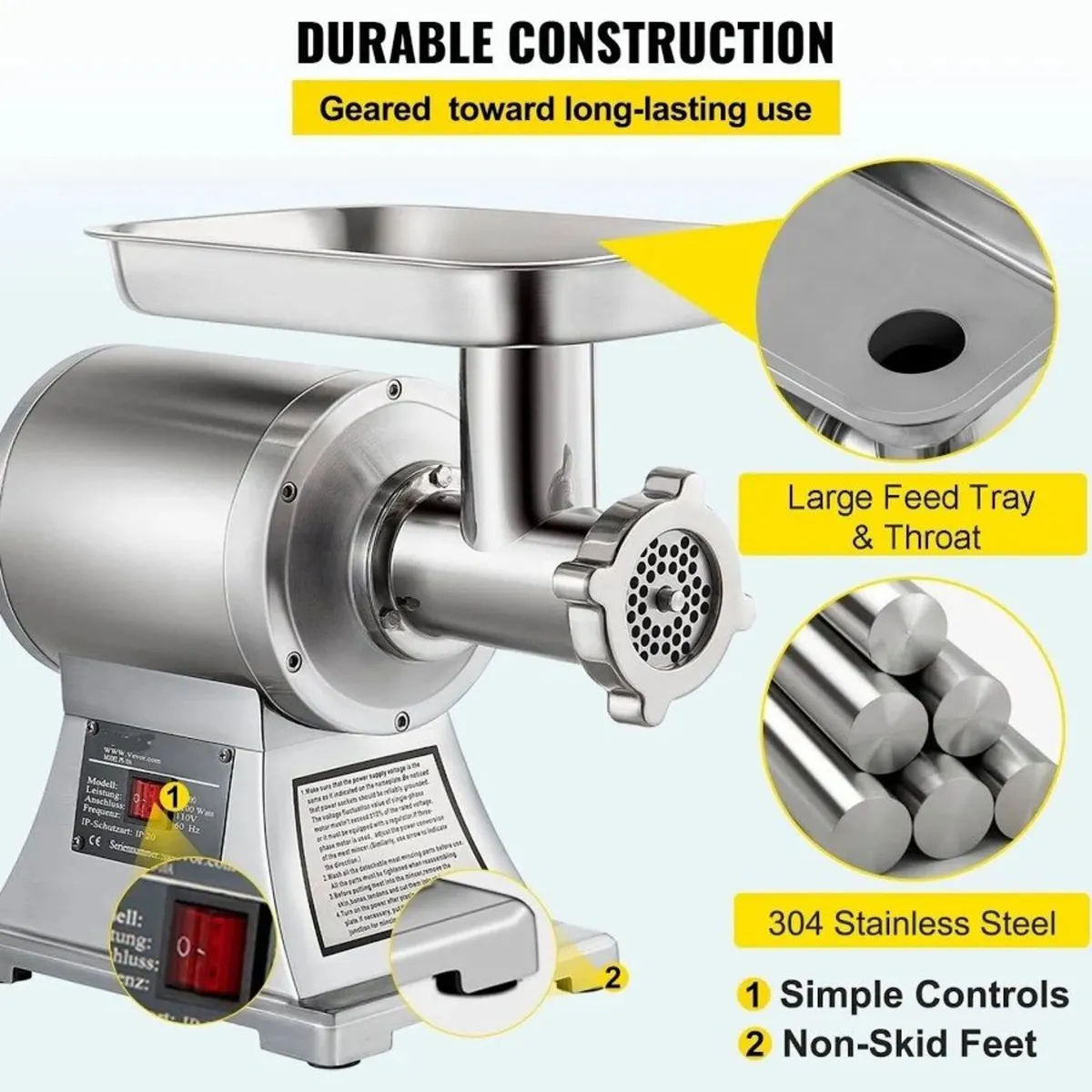 Meat Grinder 1100W Stainless Steel Mincer - Image 1