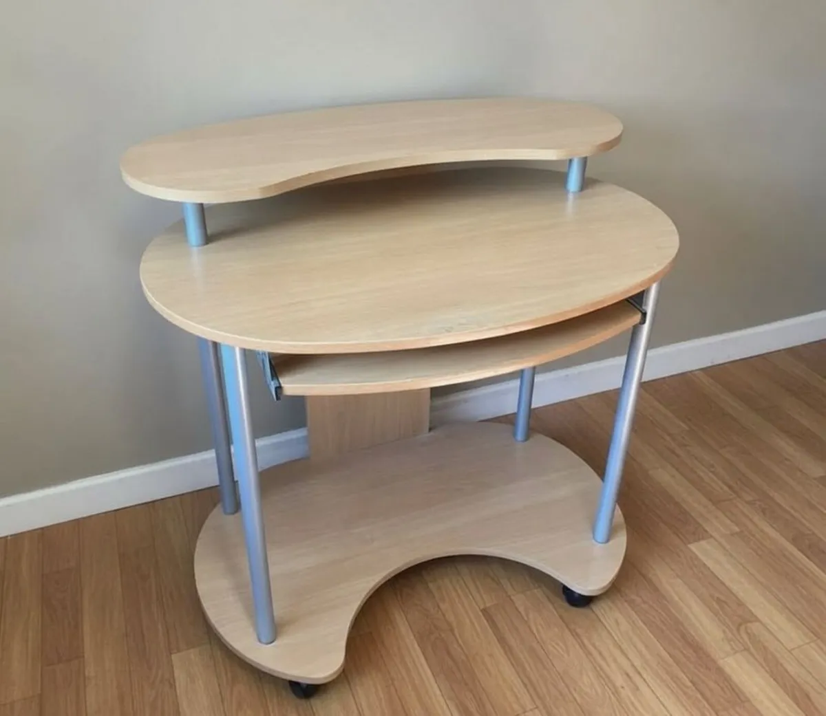 Mobile Computer Desk with Keyboard Tray & Shelf - Image 3
