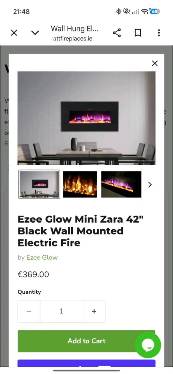 Ezee glow 42" mini Zara black wall hung fire - Image 2