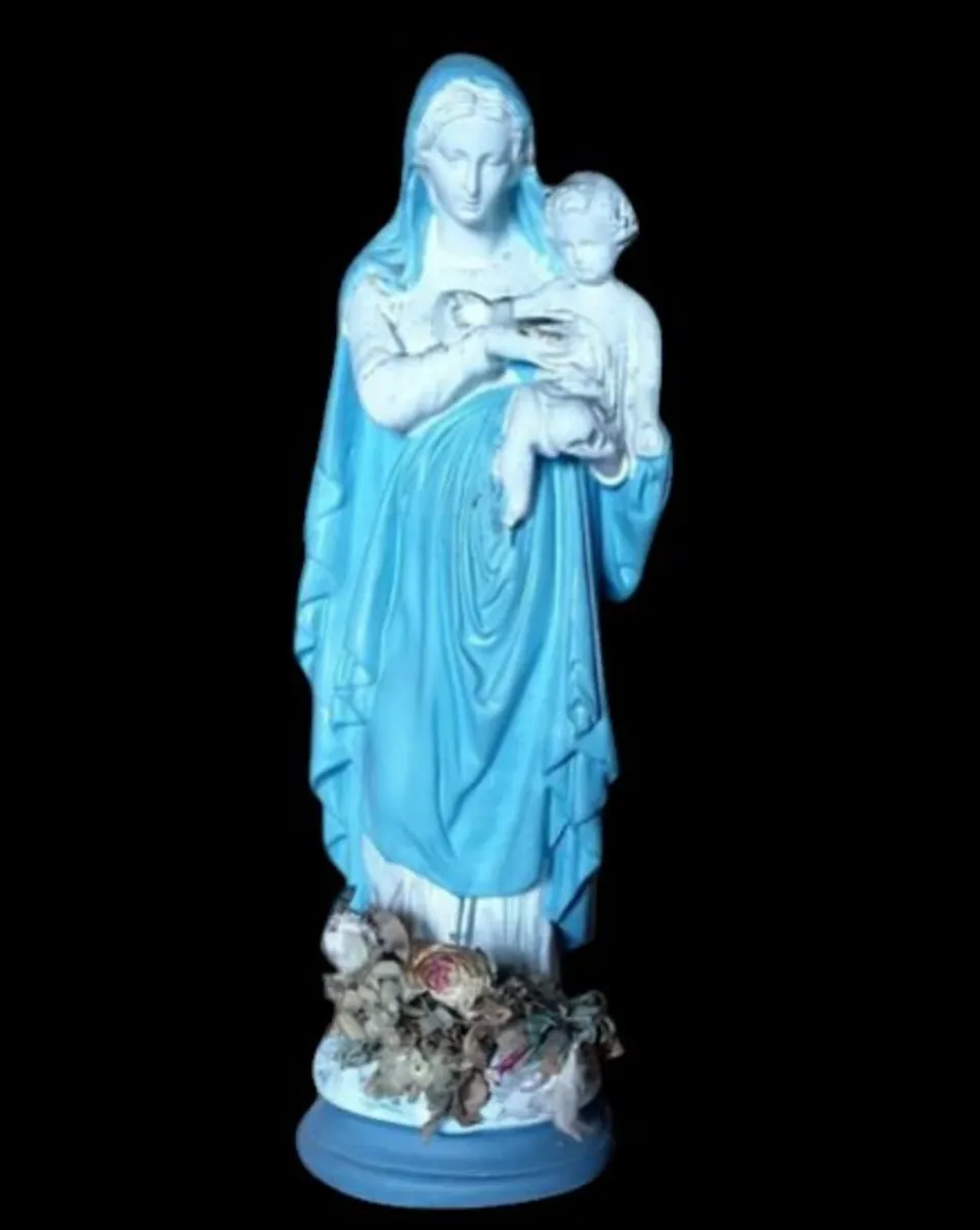 Large 32" Vintage Madonna & Child Chalkware Statue - Image 2