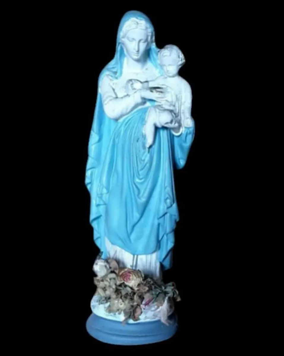 Large 32" Vintage Madonna & Child Chalkware Statue - Image 3