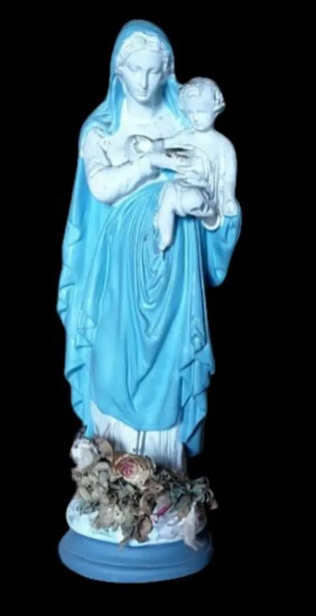 Large 32" Vintage Madonna & Child Chalkware Statue - Image 1