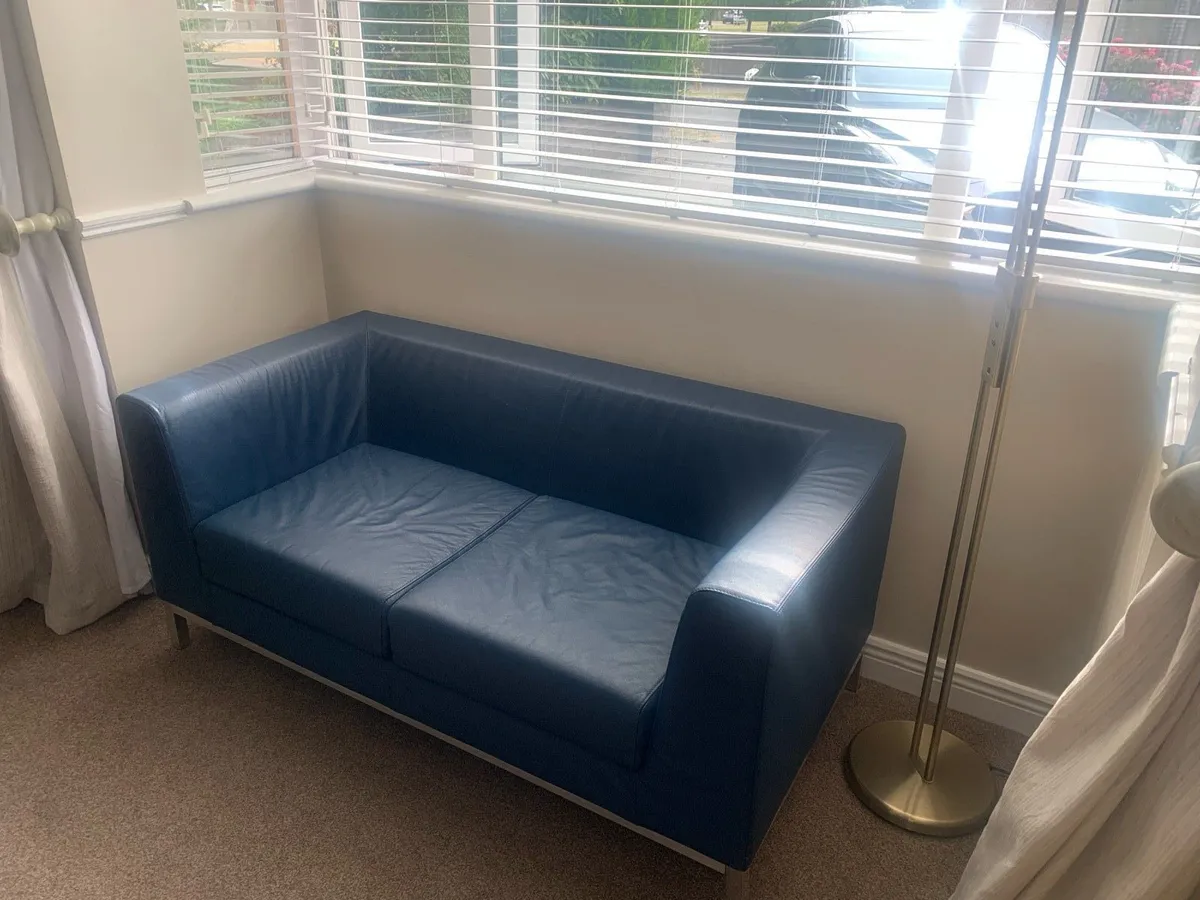 Small leather couch navy - Image 3