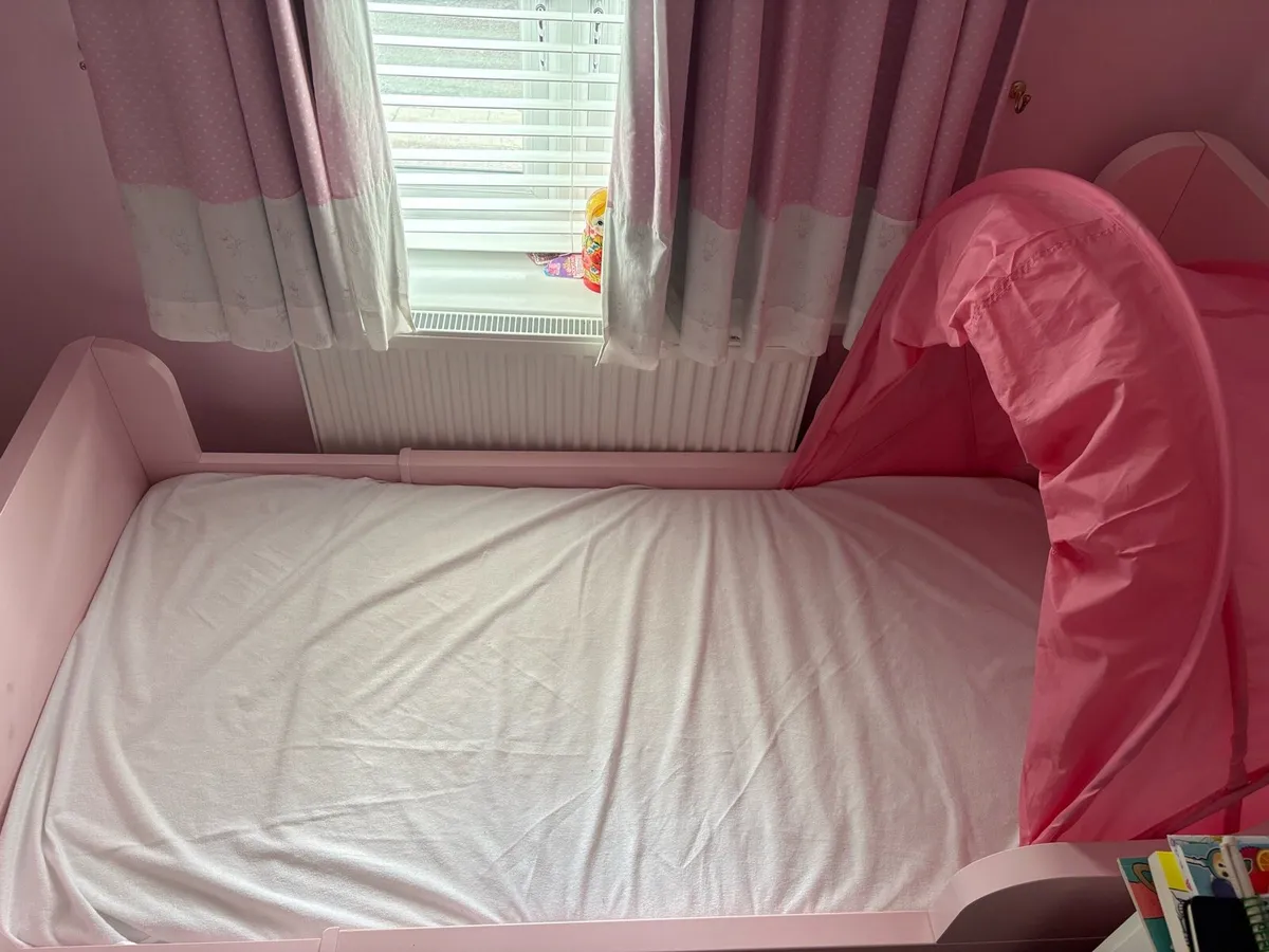 Pink Ikea children’s extendable bed (BUSUNGE) - Image 2
