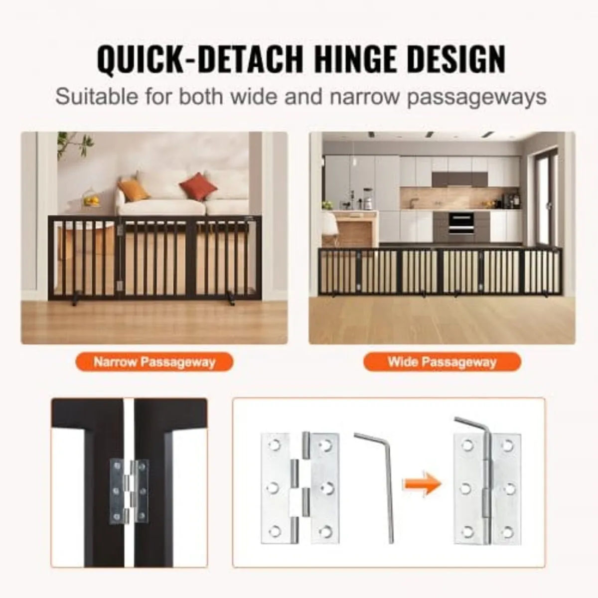 VEVOR Free Standing Dog Gate, 24" H x 60" W Frees - Image 2