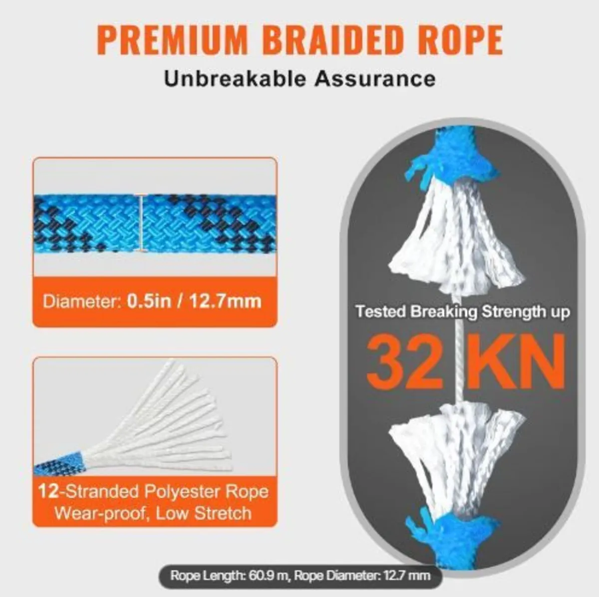 12.7mm Static Climbing Rope, 60.9M(200ft) - Image 2